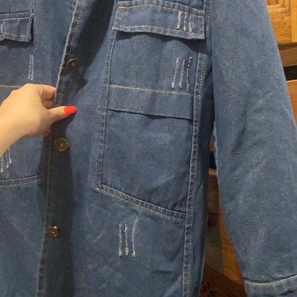 Denim Mid Length Fur Lined Coat - Picture 3 of 6